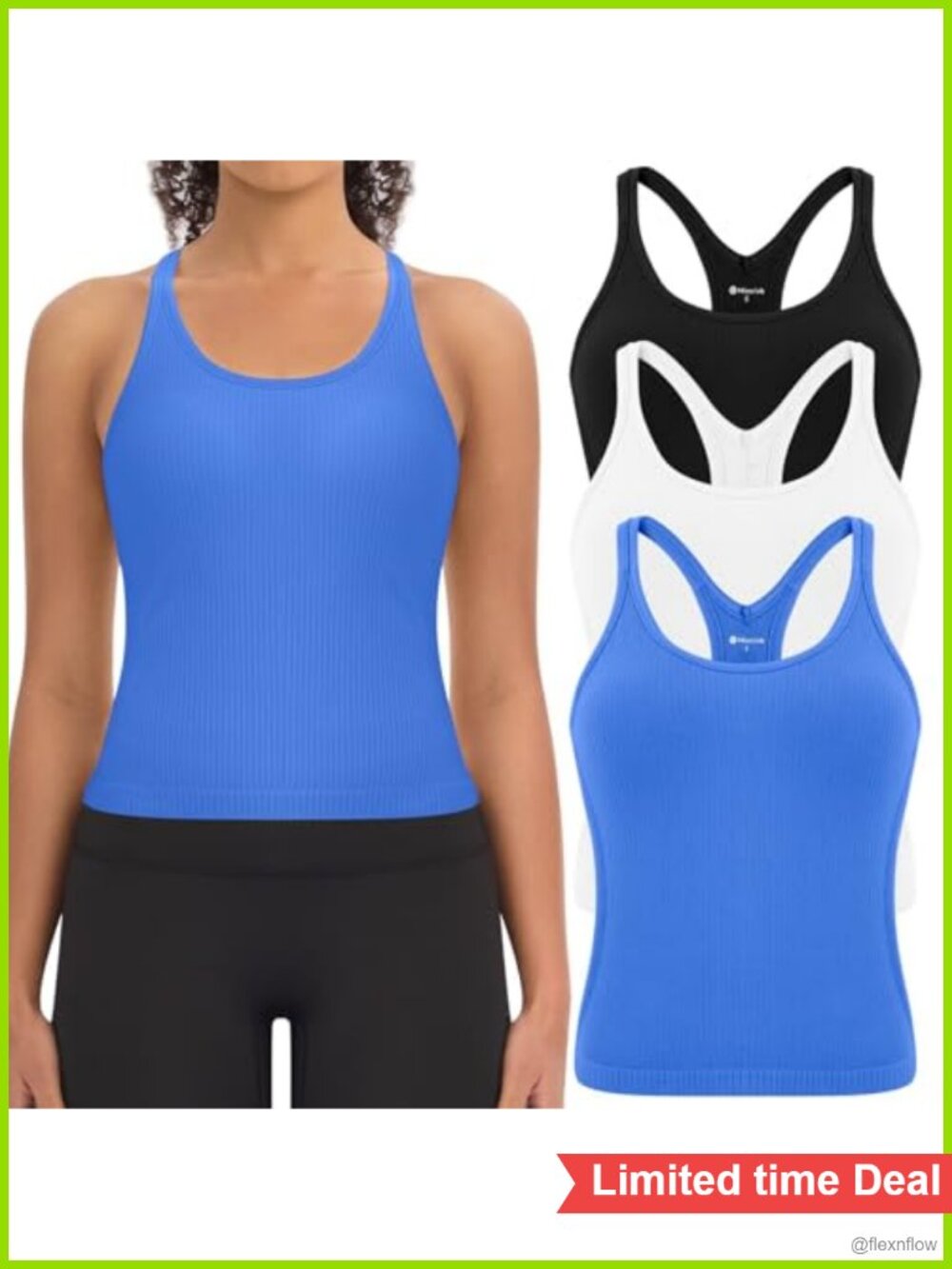 3 Pack Ribbed Workout Crop Tank Tops with Built in Bra Racerback